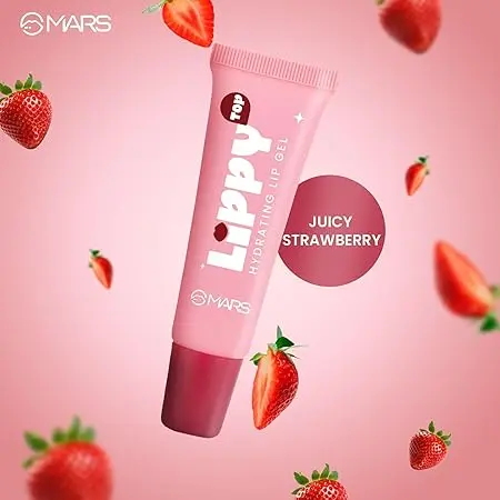 MARS Lippy Top Hydrating Lip Gel (10ml) (02-JUICY STRAWBERRY) | Nourished With Vitamin-E & Shea Butter | Long Lasting Hydration | Glossy Finish | Easy to Apply